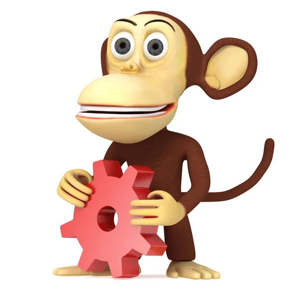 3d cute monkey with red gear — Stockfoto