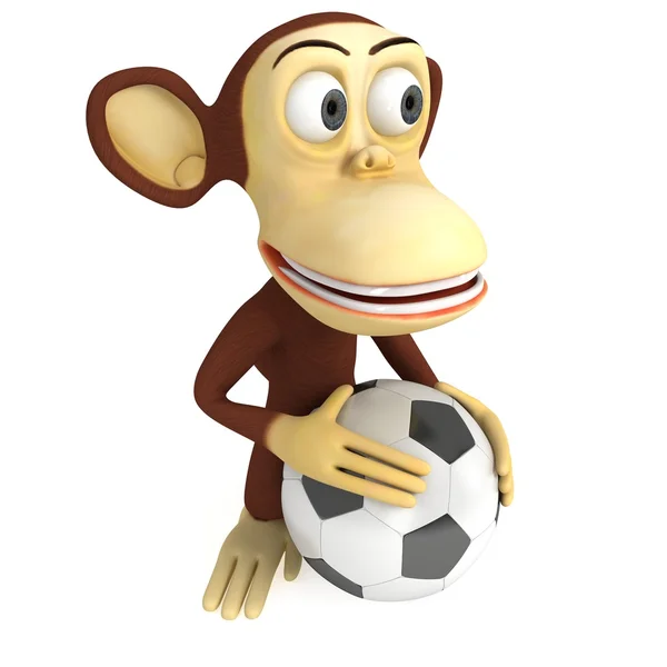 3d bonito macaco com bola de futebol — Fotografia de Stock