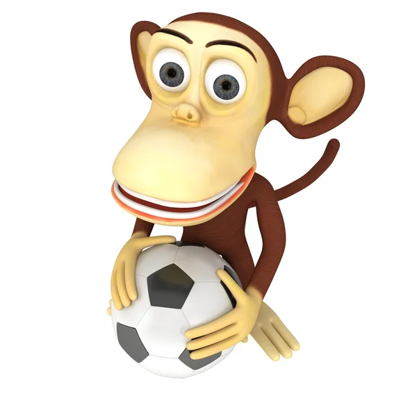 Singe mignon 3d avec ballon de football — Photo