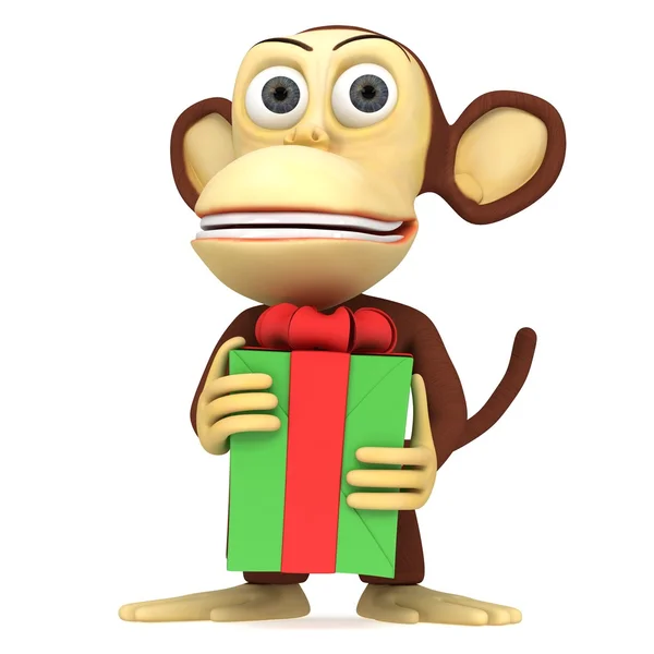 3d cute monkey with gift — Stok fotoğraf