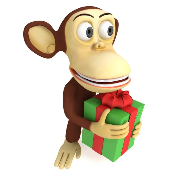 3d cute monkey with gift — Stok fotoğraf