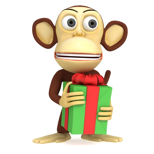 3d cute monkey with gift — Stok fotoğraf