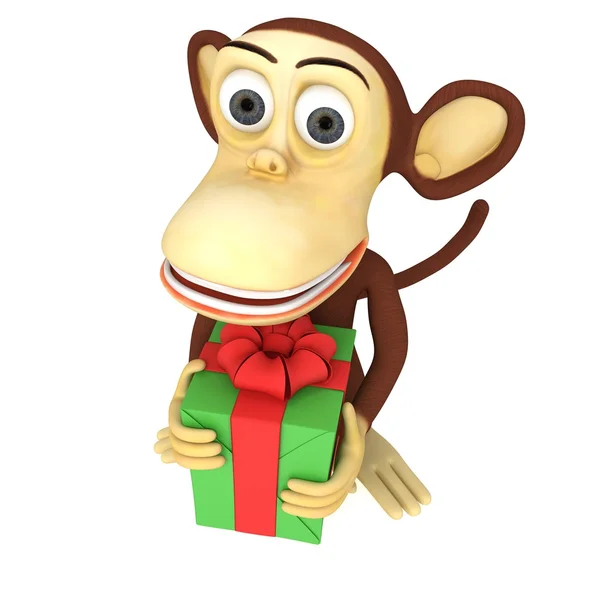 3d cute monkey with gift — Stok fotoğraf