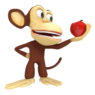 Kırmızı elma ile 3D sevimli maymun