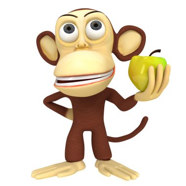 sarı elma ile 3D komik maymun