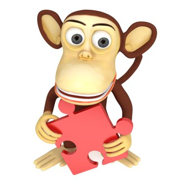 Kırmızı bulmaca ile 3D sevimli maymun