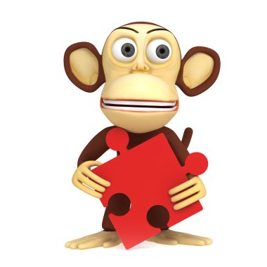 Kırmızı bulmaca ile 3D sevimli maymun