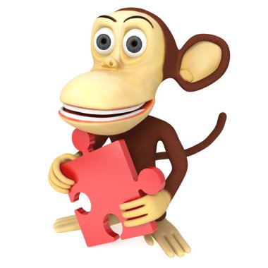 Kırmızı bulmaca ile 3D komik maymun