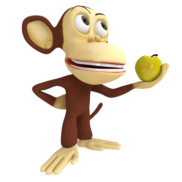 3d funny monkey with yellow apple — Stock Photo, Image