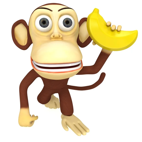 3d смешная обезьяна с бананом — стоковое фото