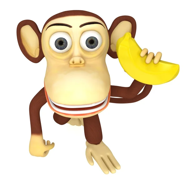 3D смішна мавпа з бананом — стокове фото