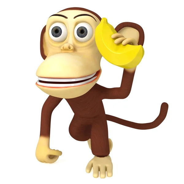 3d funny monkey with banana — Stock Photo, Image