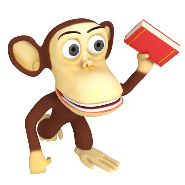 3d funny monkey with red book — Stock Photo, Image