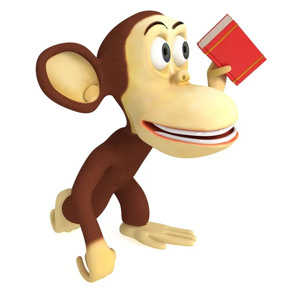 빨간 책으로 3d 재미 있는 원숭이 — 스톡 사진