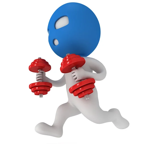 3d man in mask running with weights — Stock Photo, Image