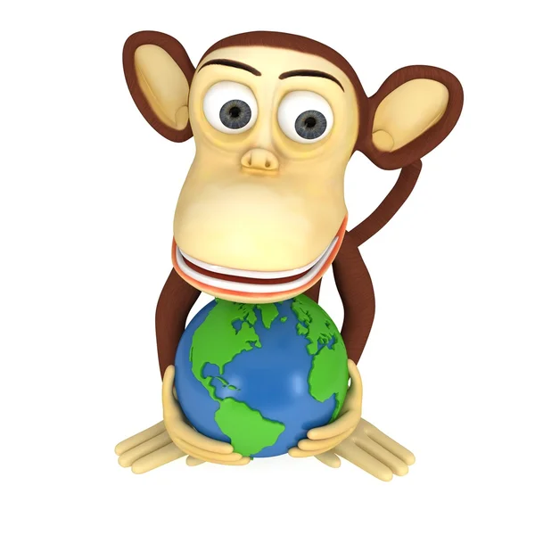 3D lustiger Affe mit Erdkugel — Stockfoto