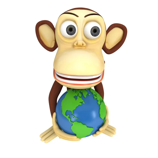 3D lustiger Affe mit Erdkugel — Stockfoto