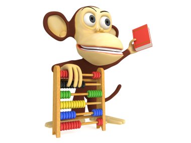 abaküs ve kitap ile 3D komik maymun