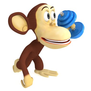 Mavi dumbbell ile 3D komik maymun