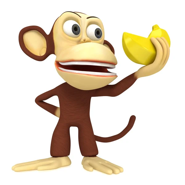 3D śmieszne małpy z bananem — Zdjęcie stockowe