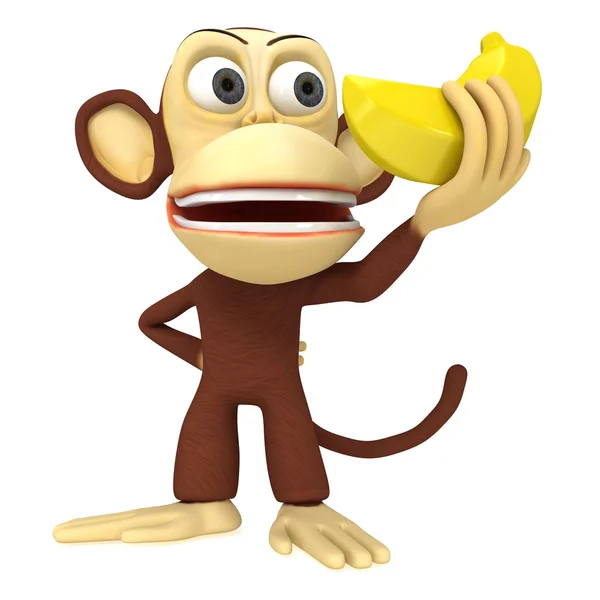 3d engraçado macaco com banana — Fotografia de Stock