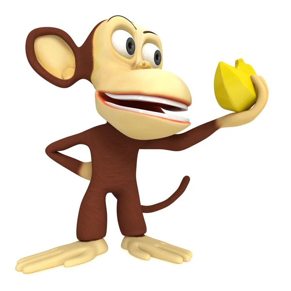 바나나와 함께 3d 재미 있는 원숭이 — 스톡 사진