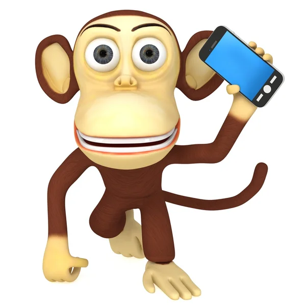 3D legrační opice s smartphone — Stock fotografie