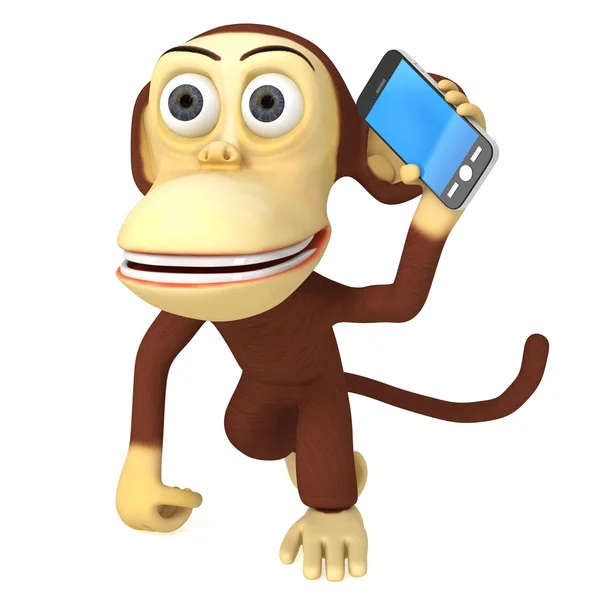 3D lustiger Affe mit Smartphone — Stockfoto