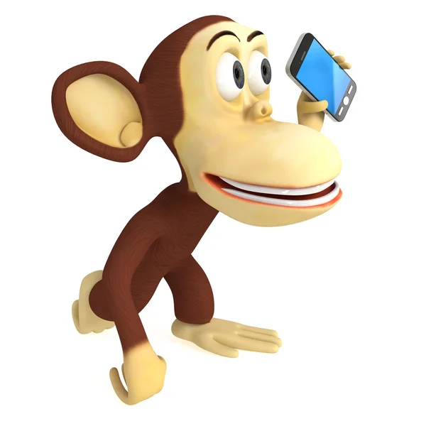 3d macaco engraçado com smartphone — Fotografia de Stock