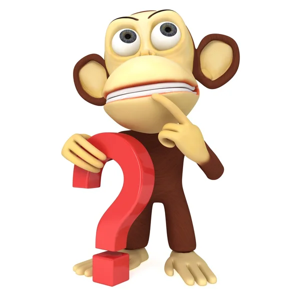 Трехмерная смешная обезьяна с красным вопросительным знаком — стоковое фото