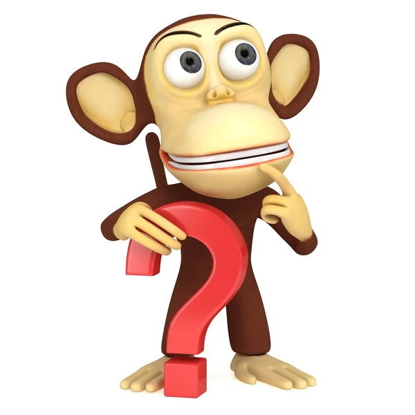 3d engraçado macaco com ponto de interrogação vermelho — Fotografia de Stock