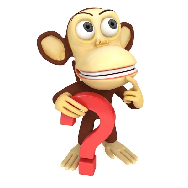 Трехмерная смешная обезьяна с красным вопросительным знаком — стоковое фото