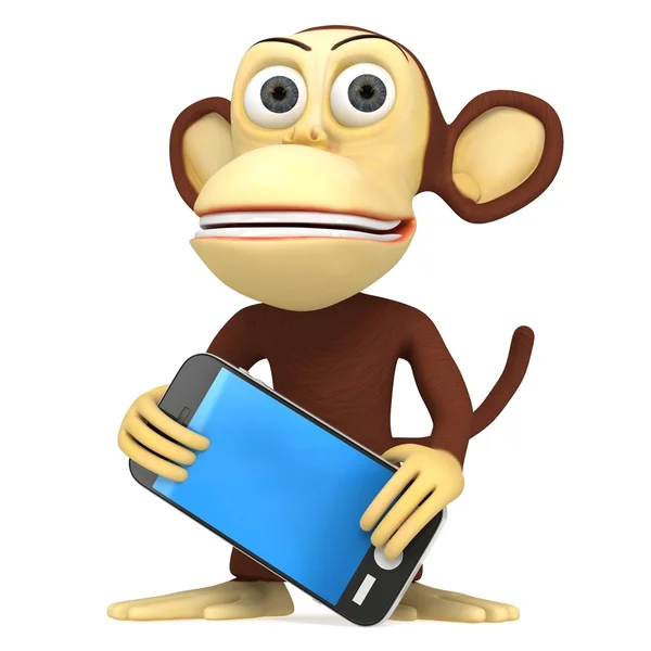 3d funny monkey with smart phone — Stock Photo, Image