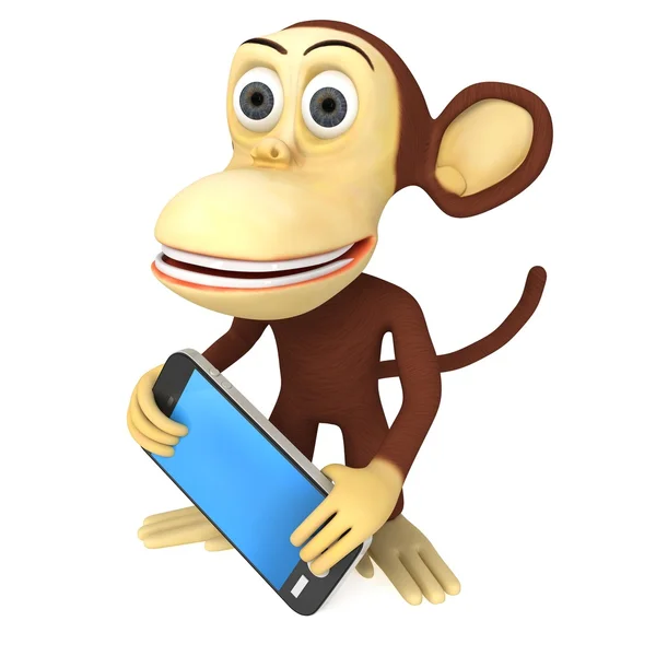 3d funny monkey with smart phone — Stock Photo, Image