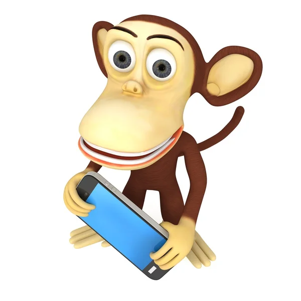 3d engraçado macaco com telefone inteligente — Fotografia de Stock