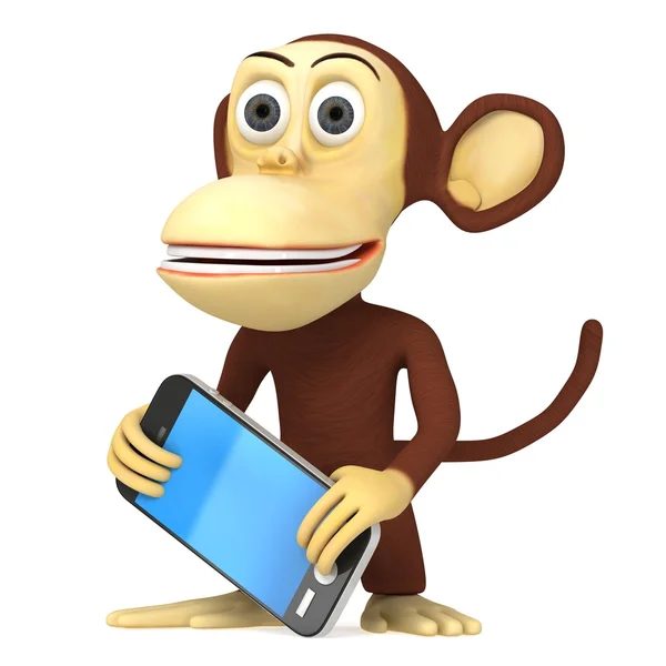 3d funny monkey with smart phone — Stock Photo, Image