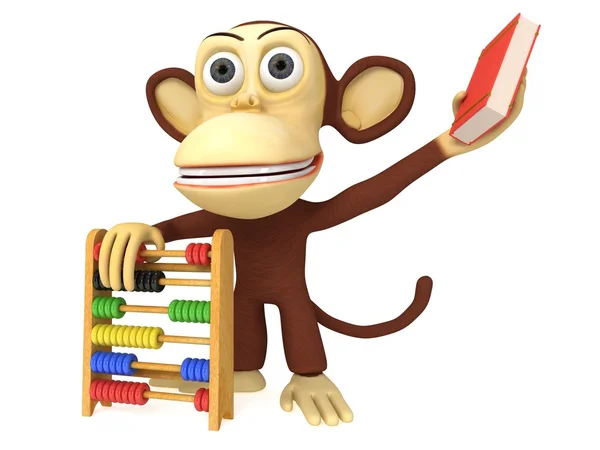 3d funny monkey with abacus and book — Stock Photo, Image