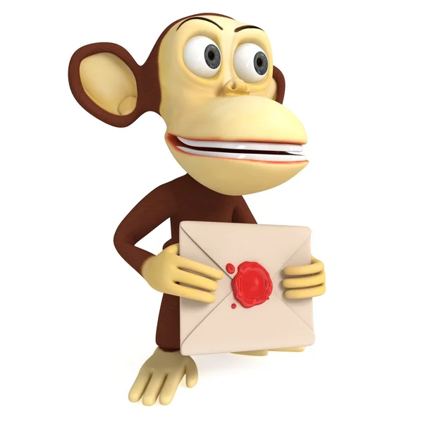 赤のワックス シールと 3 d の面白い猿保持封筒 — ストック写真