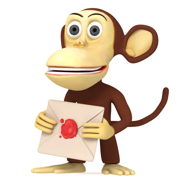 赤のワックス シールと 3 d の面白い猿保持封筒 — ストック写真