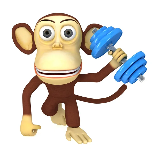 Mono divertido 3d con mancuerna azul —  Fotos de Stock