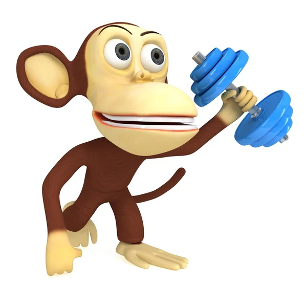 Mono divertido 3d con mancuerna azul —  Fotos de Stock