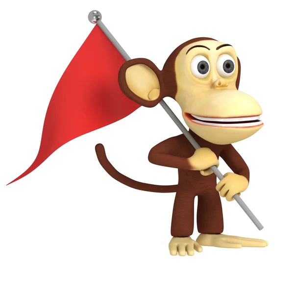 Scimmia divertente 3d con bandiera checkpoint — Foto Stock