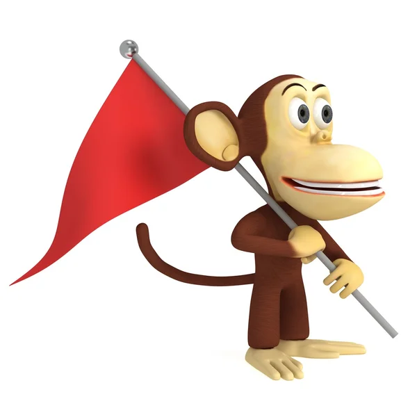 3D αστεία μαϊμού με σημαία σημείο ελέγχου — Φωτογραφία Αρχείου
