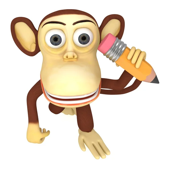 3d engraçado macaco com lápis — Fotografia de Stock