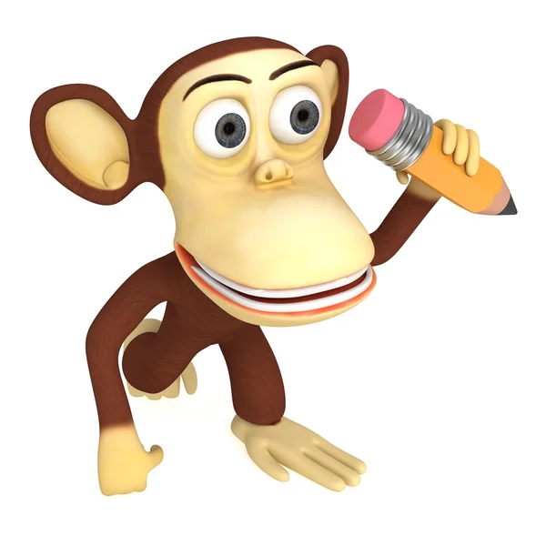 3d engraçado macaco com lápis — Fotografia de Stock
