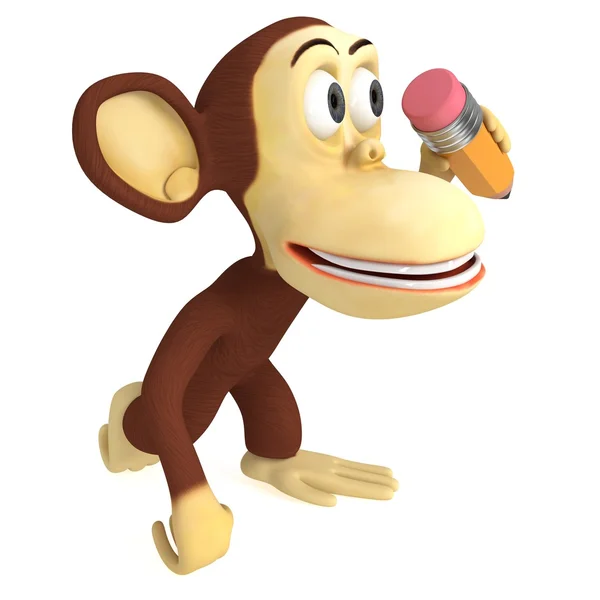 Kalem ile 3D komik maymun — Stok fotoğraf