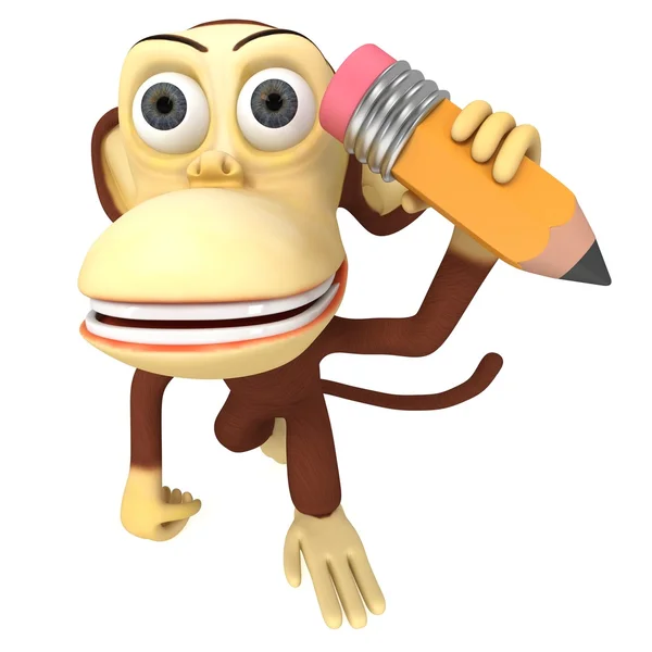 3d смешная обезьяна с карандашом — стоковое фото