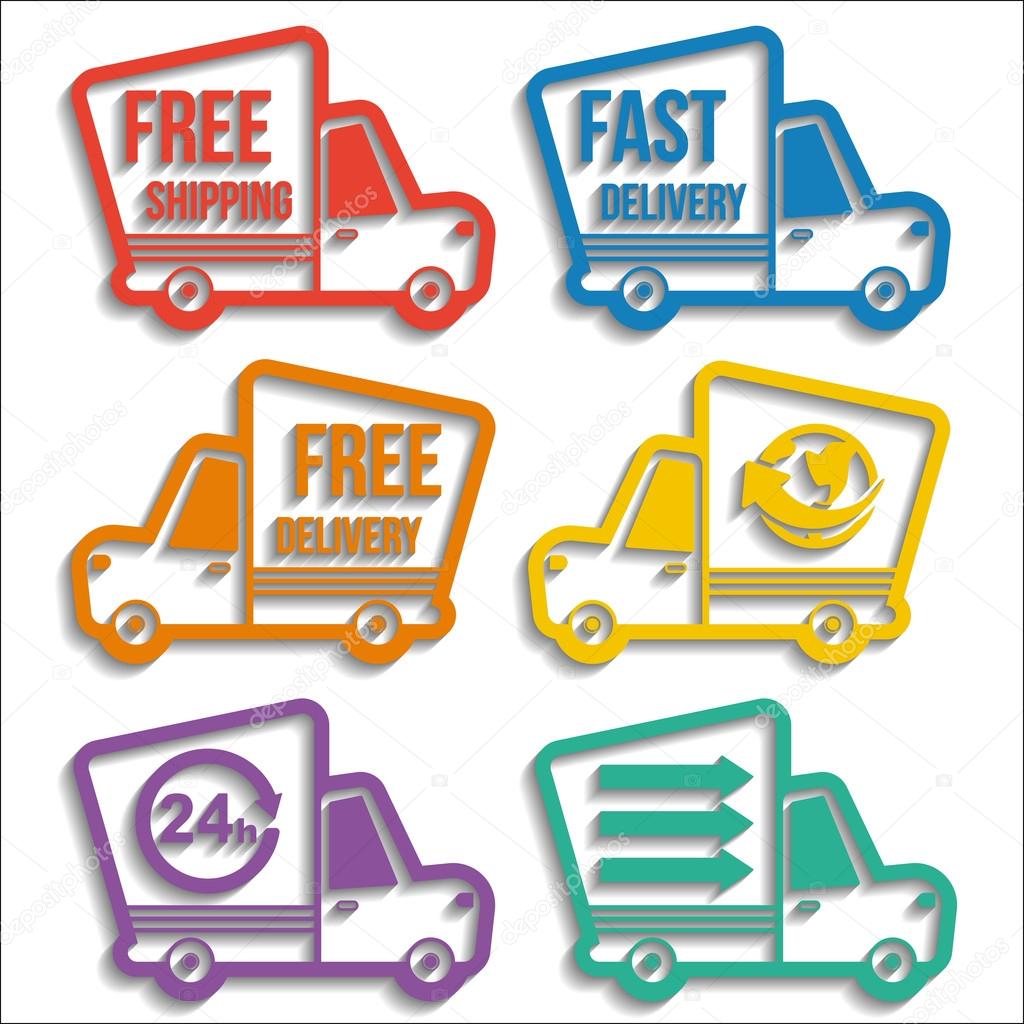 Free delivery vans icons set