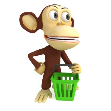 alışveriş sepeti ile 3d maymun