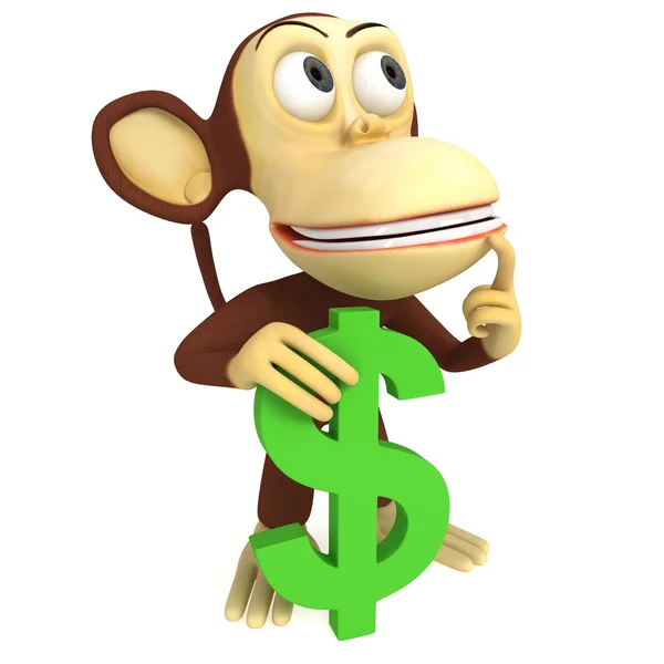 3D обезьяна со знаком доллара — стоковое фото